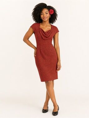 Stop Staring Orange and Black Houndstooth Midi Dress